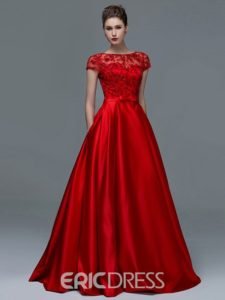 Ericdress Appliques Sequins Short Sleeves Red Prom Dress