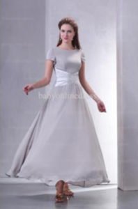 2019 Hot Sale Bridesmaid Dresses A Line Short Sleeve Sequin Chiffon Elegant Gown