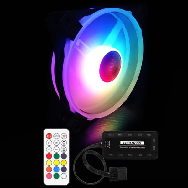 12V 33CFM 6pin RGB Colorful Light 12CM DC Computer Case Chassis Cooling Fan 1 color fan + 1 set controller 2