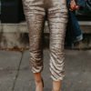 Lovely Fashionable Mid Waist Rose Gold Polyester Pants 3