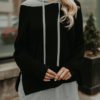 Lovely Trendy Hooded Collar Striped Patchwork Black Cotton Blends Hoodies 3