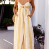 Lovely Street V Neck Yellow Striped Polyester One-piece Jumpsuits 3