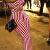 Lovely Casual V Neck Striped Red Twilled Satin One-piece Jumpsuit 3