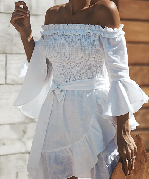 Lovely Fashion Bateau Neck Flounce Irregular White Cotton Blends Mini Dress 2