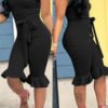 Lovely Pretty Round Neck Flounce Black One-piece Romper 3