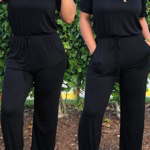 Lovely Euramerican Lace-up Black One-piece Jumpsuit 2