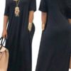 Lovely Casual Pockets Design Black Blending Floor Length Dress 3