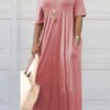 Lovely Casual Pockets Design Light Pink Blending Floor Length Dress 3
