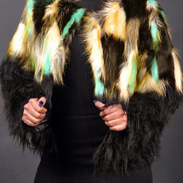 Lovely Fashion Patchwork Colorful Faux Fur Coat 2