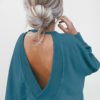 Lovely Fashion Round Neck Back Hollow-out Blue Knitting Hoodies 3