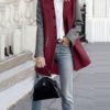 Lovely Trendy Patchwork Wine Red Coat 3