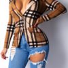 Lovely Casual Grids Printed Brown Knitting Coat 3