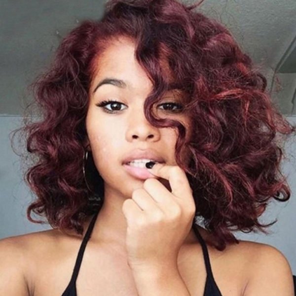 Lovely African Short Curly Wine Red Wigs 2