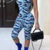 Lovely Sexy Camouflage Printed Blue One-piece Rompers 3