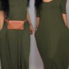 Lovely Casual Pockets Design Green Blending Floor Length Dress 3