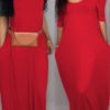 Lovely Casual Pockets Design Bright Red Blending Floor Length Dress 3