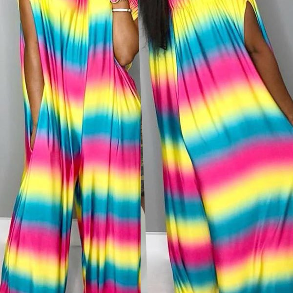 Lovely Casual Rainbow Printed Multicolor One-piece Jumpsuit 2