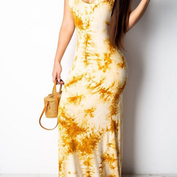 Lovely Sweet Backless Yellow Floor Length Printed Dress 2