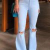 Lovely Casual Broken Holes Baby Blue Denim Jeans 3