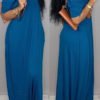 Lovely Casual Pockets Design Blue Blending Floor Length Dress 3