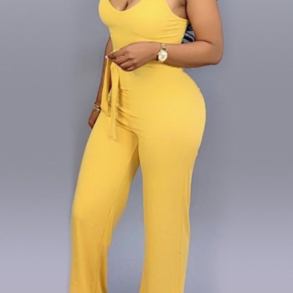 Lovely Casual Lace-up Yellow One-piece Jumpsuit(With Elastic) 2