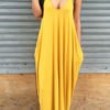 Lovely Casual V Neck Asymmetrical Yellow Blending Floor Length Dress 3
