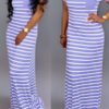 Lovely Casual Striped Baby Blue Floor Length Maxi Dress 3