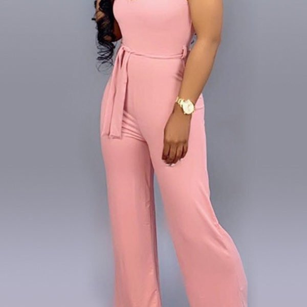 Lovely Casual Lace-up Pink One-piece Jumpsuit(With Elastic) 2