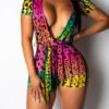 Lovely Sexy Deep V Neck Printed One-piece Romper(With Elastic) 3