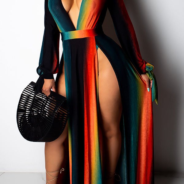 Lovely Sexy Striped Multicolor Ankle Length Dress 2