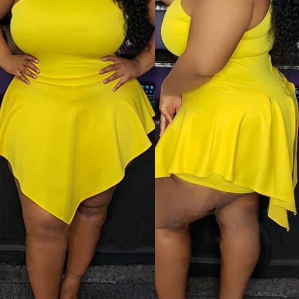 Lovely Sexy Halter Neck Asymmetrical Yellow One-piece Romper 2