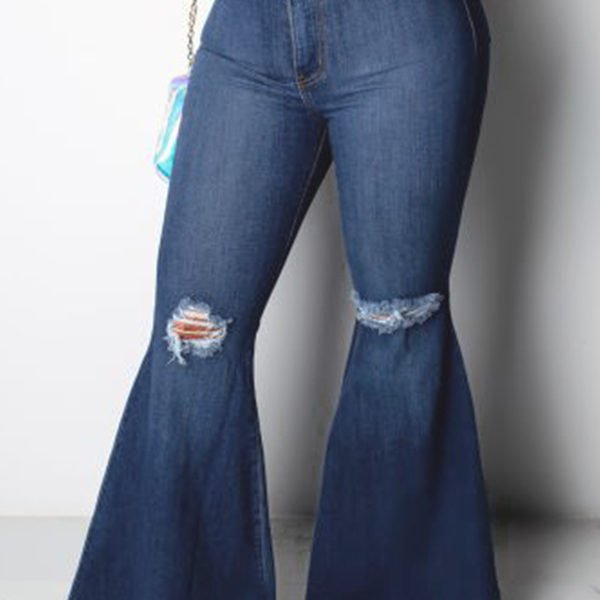 Lovely Casual Broken Holes Blue Jeans 2