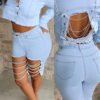 Lovely Stylish Hollow-out Baby Blue Denim Coat 3