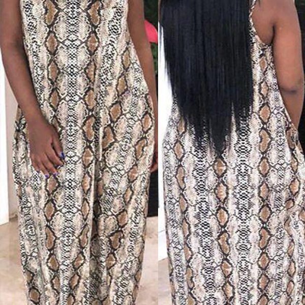 Lovely Stylish Printed Backless Brown Floor Length Dress 2