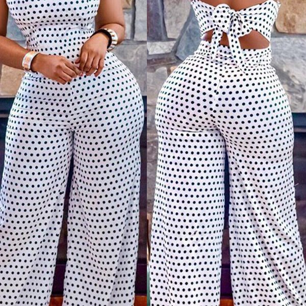 Lovely Sexy Dots Printed White One-piece Jumpsuit 2