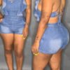 Lovely Sexy Ruffle Design Backless Blue Denim One-piece Romper 3