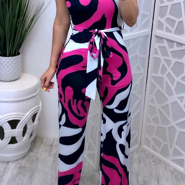 Lovely Sexy Printed Lace-up Multicolor One-piece Jumpsuit 2