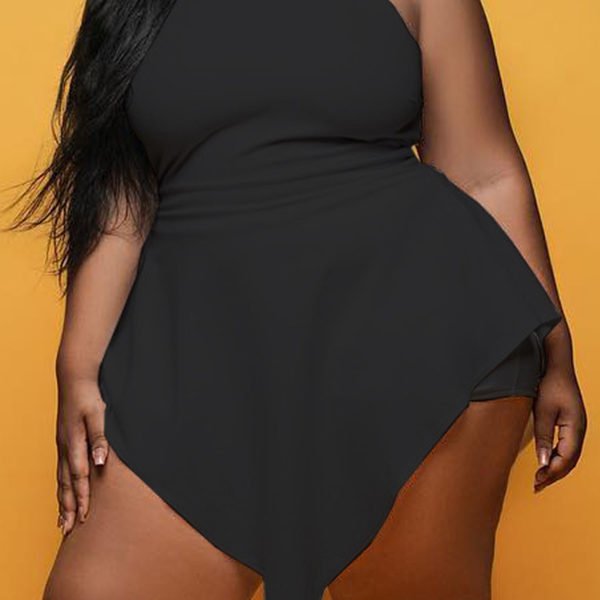 Lovely Sexy Halter Neck Asymmetrical Black One-piece Romper 2