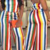 Lovely Sexy Halter Neck Striped Printed Multicolor One-piece Jumpsuit 3