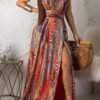 Lovely Sexy Halter Neck Printed Backless Multicolor Floor Length Dress 3