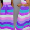 Lovely Casual Striped Printed Purple Floor Length Dress 3