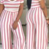 Lovely Casual O Neck Striped Pink One-piece Jumpsuit 3