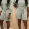 Lovely Casual Off The Shoulder Lace-up Grey One-piece Romper 3