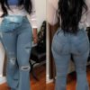 Lovely Casual Trumpet-shaped Broken Holes Baby Blue Jeans (With High-elastic) 3