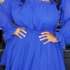 Lovely Stylish Off The Shoulder Ruffle Blue Mini A Line Plus Size Dress 3