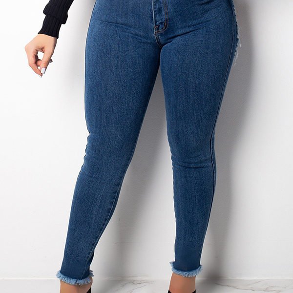 Lovely Casual Hollow-out Deep Blue Jeans 2