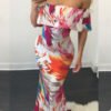 Lovely Casual Off The Shoulder Printed Multicolor Floor Length Dress 3