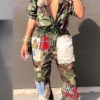 Lovely Euramerican Patchwork Camouflage Printed One-piece Jumpsuit 3