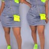 Lovely Casual O Neck Striped Patchwork Green Mini Dress 3