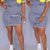 Lovely Casual O Neck Striped Patchwork Yellow Mini Dress 3